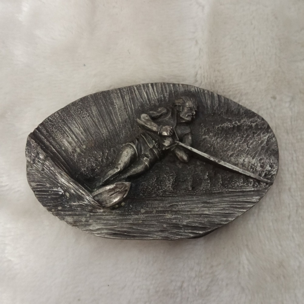 Vintage 1979 Bergamot Brass Works Water Skier Belt Buckle Made in USA S-85